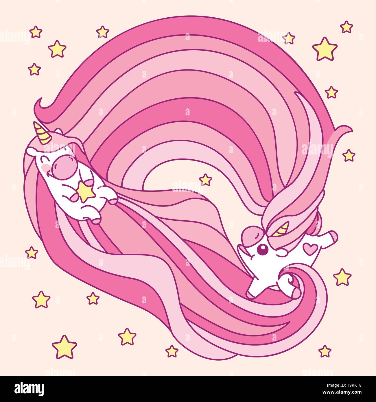 vector flat pink unicorn, magic nursery room art Stock Vector Image