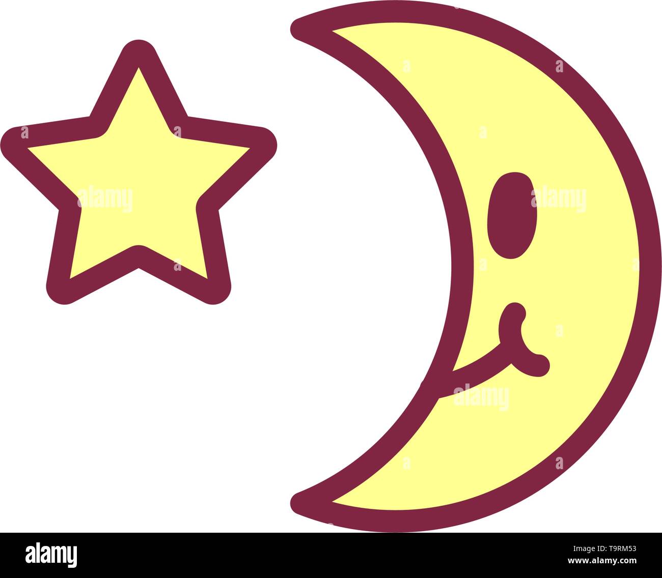 vector cute icon haappy yellow crescent and star Stock Vector