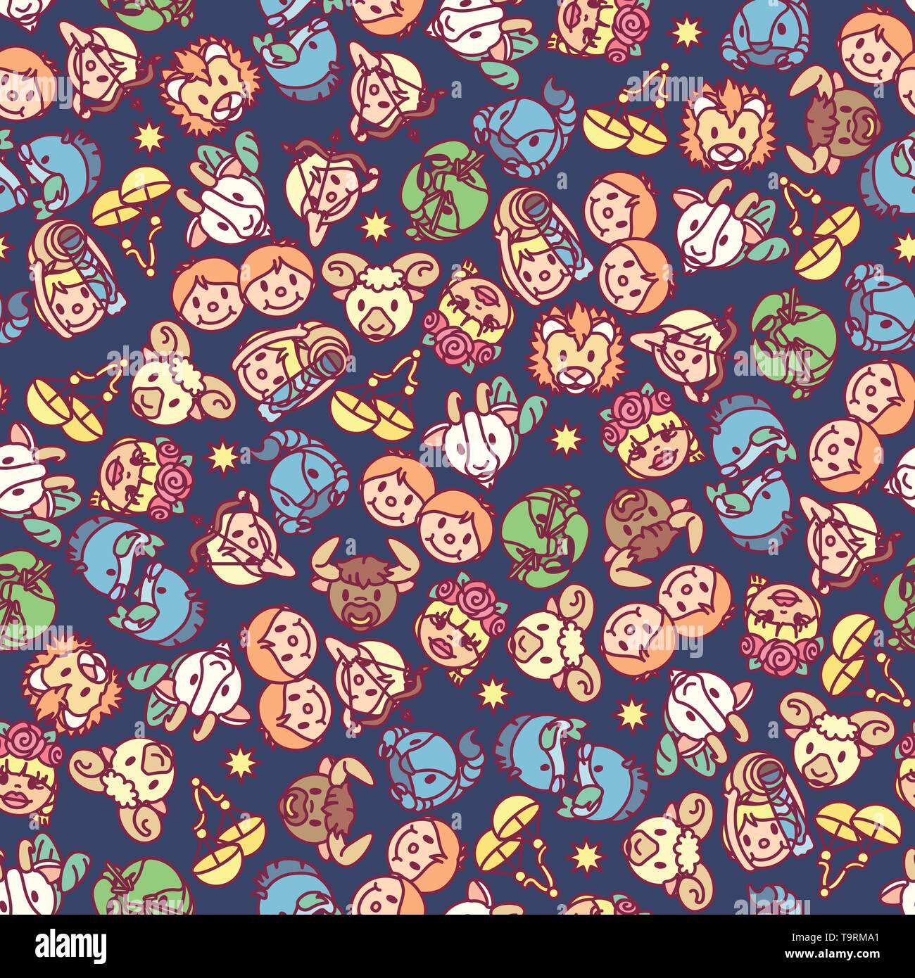 vector seamless pattern cute Zodiac concept art Stock Vector