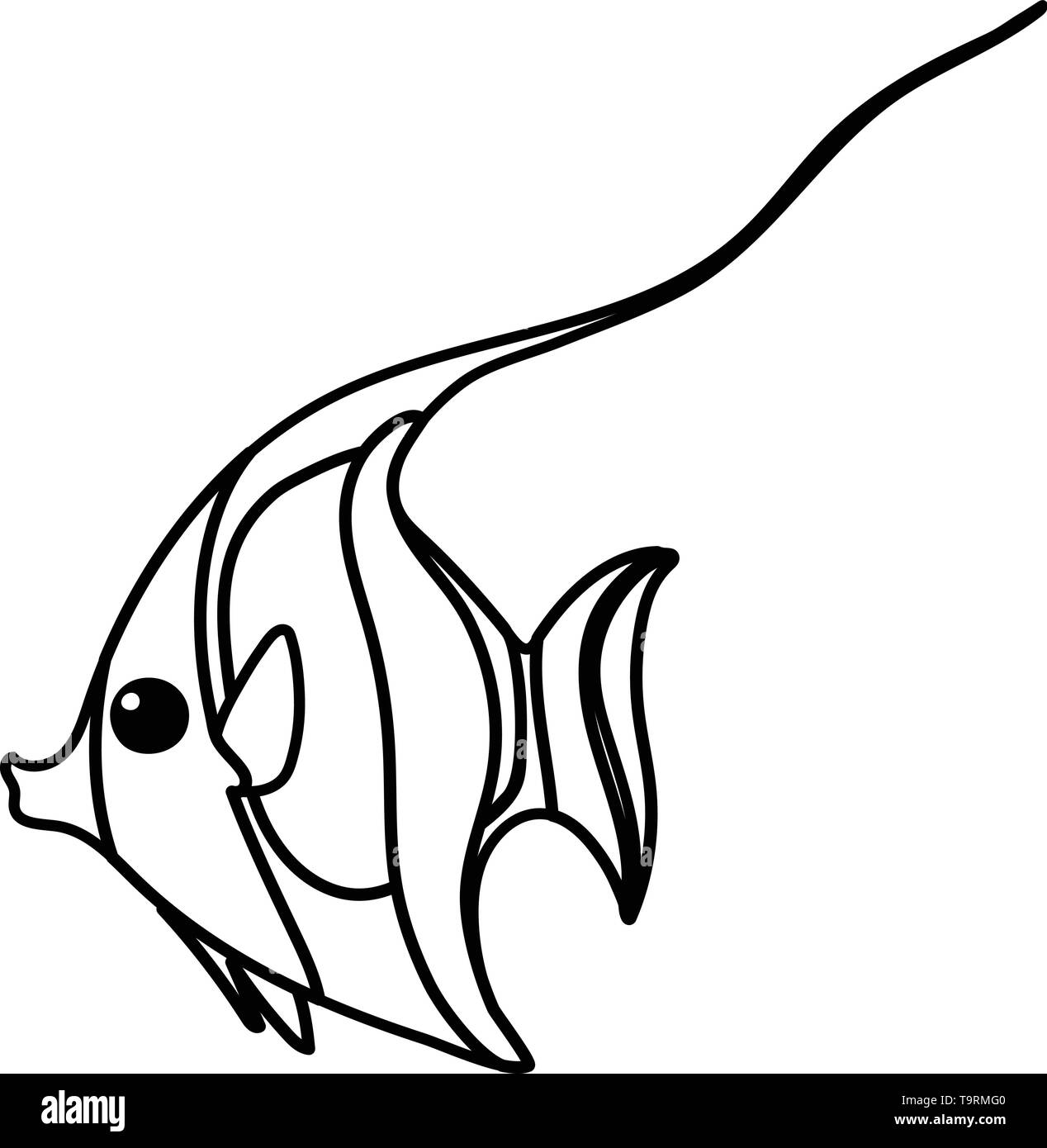 vector line cartoon animal clip art moorish idol fish Stock Vector