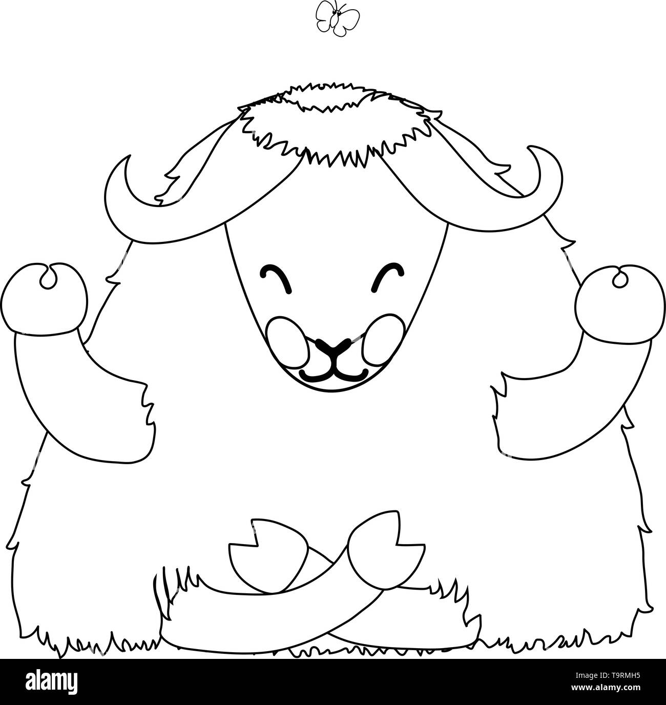 vector line cartoon animal clip art tibetan yak Stock Vector