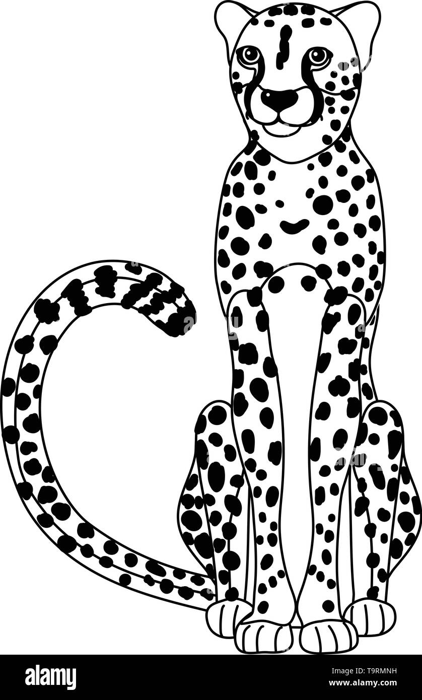 vector line cartoon animal clip art african cheetah Stock Vector