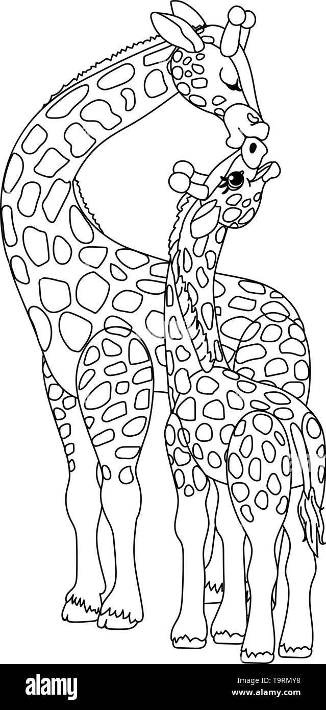 https://c8.alamy.com/comp/T9RMY8/vector-line-cartoon-animal-clip-art-giraffes-family-T9RMY8.jpg