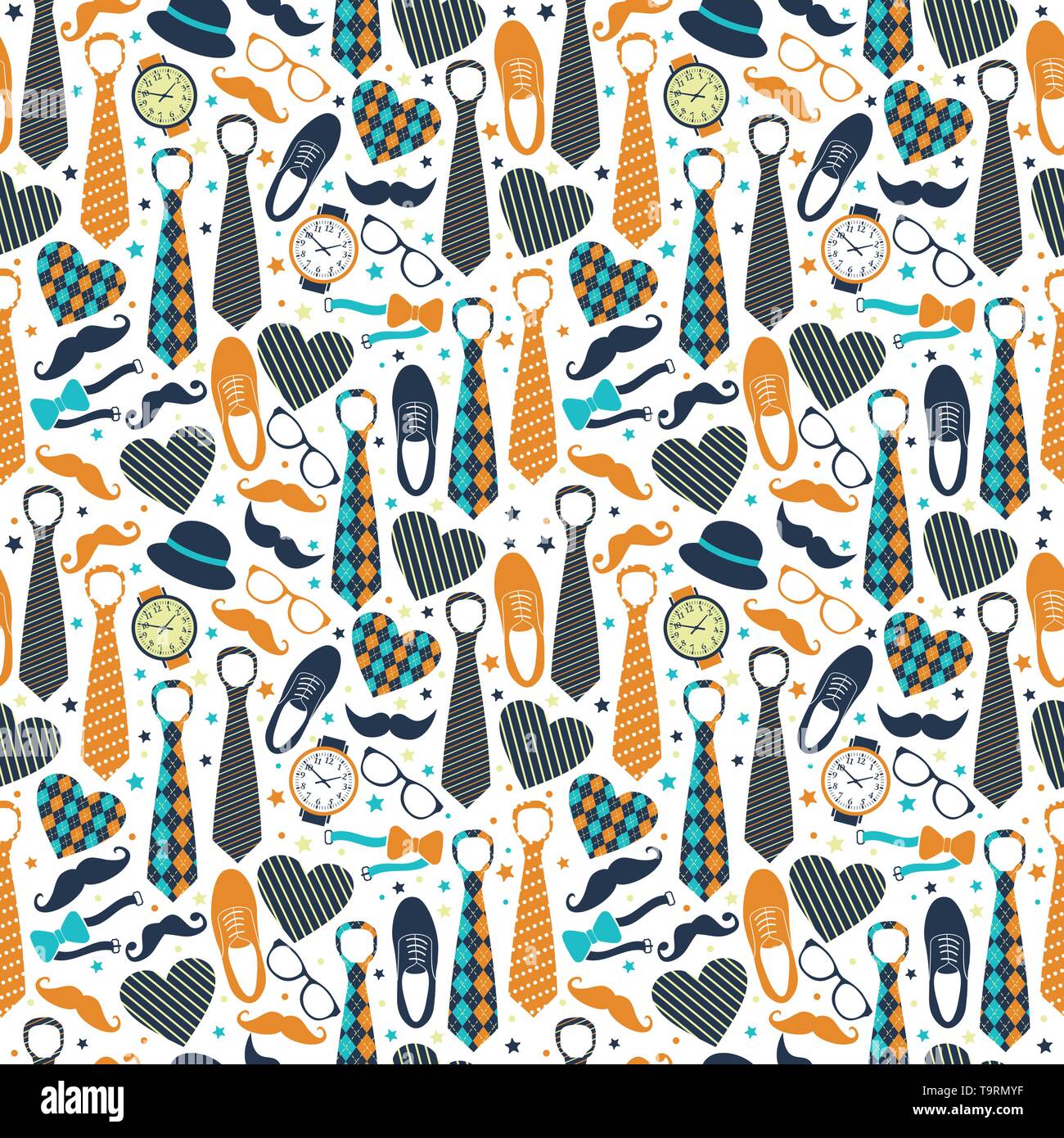 Seamless pattern of Fathers day. Flat set icons on white background ...