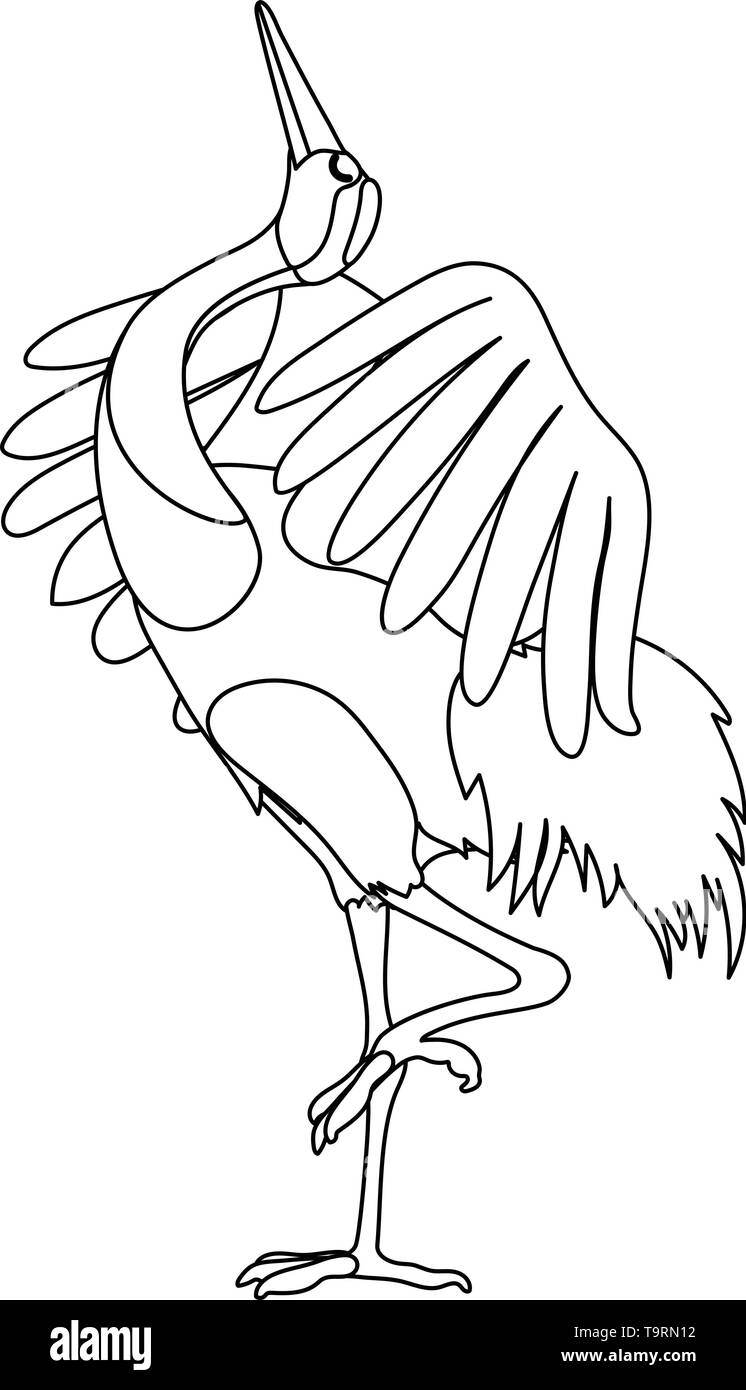 vector line cartoon animal clip art japanese crane bird Stock Vector