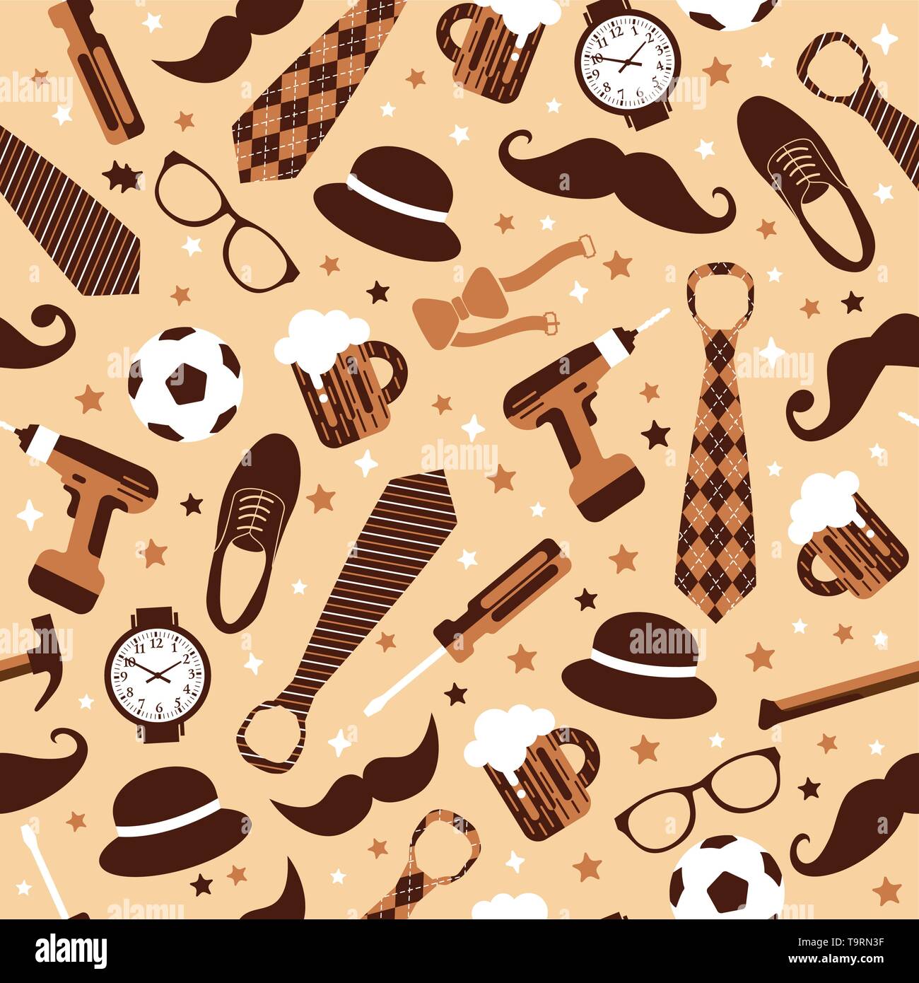 Seamless pattern of Fathers day. Flat set icons on white background ...