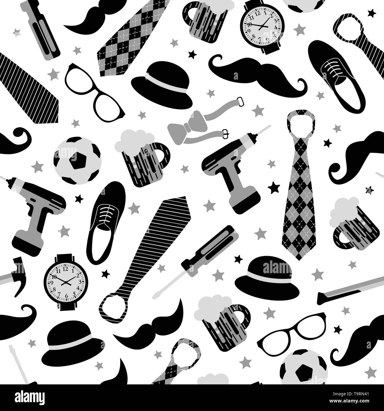 Seamless pattern of Fathers day. Flat set icons on white background ...