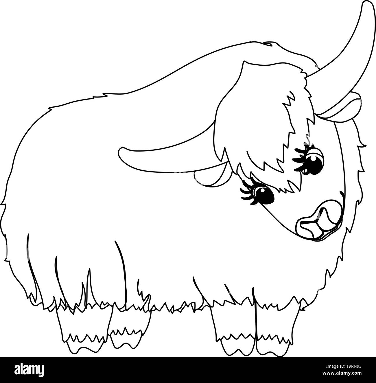 vector line cartoon animal clip art lovely yak Stock Vector