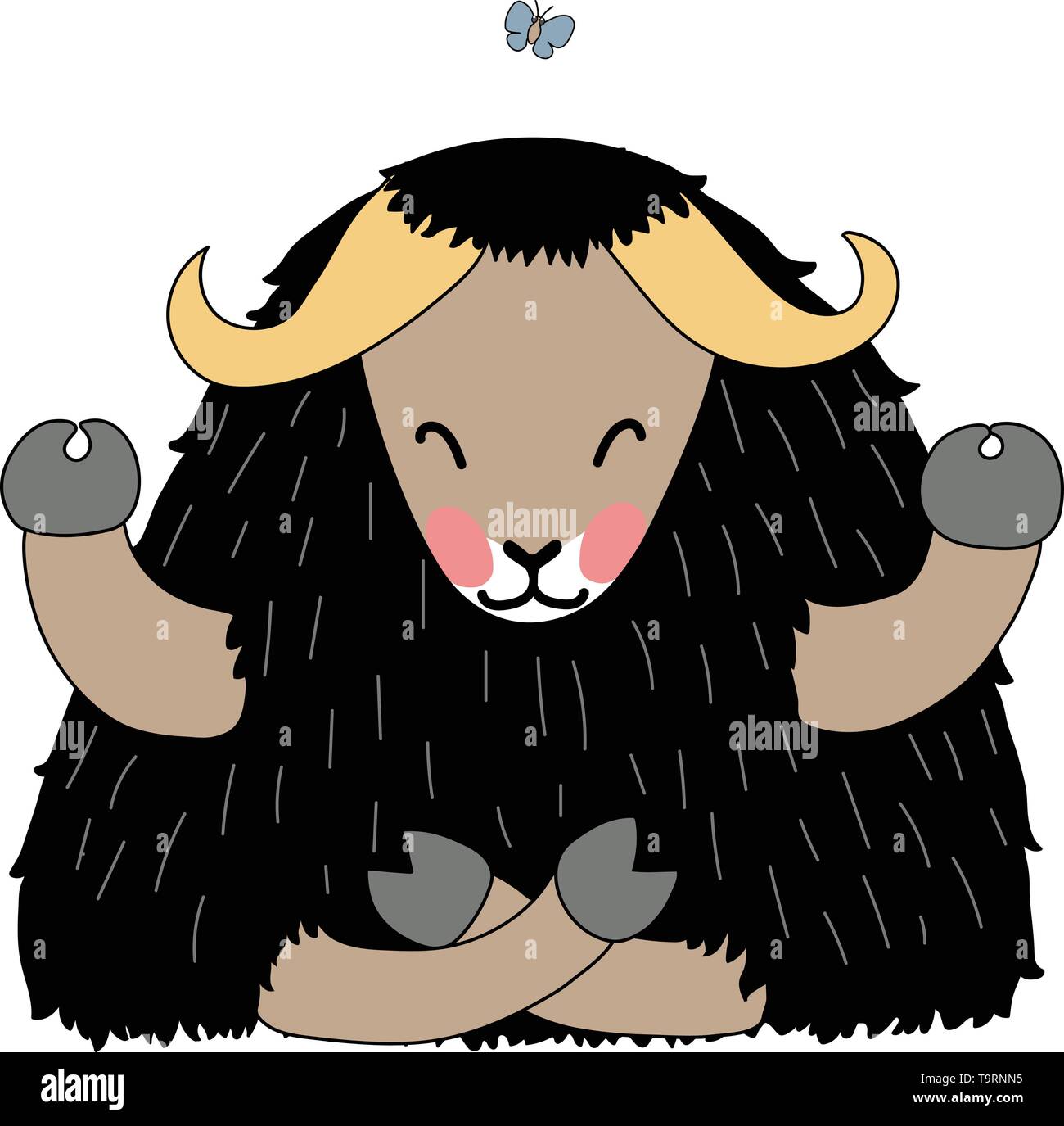 vector scandi cartoon animal clip art tibetan yak Stock Vector