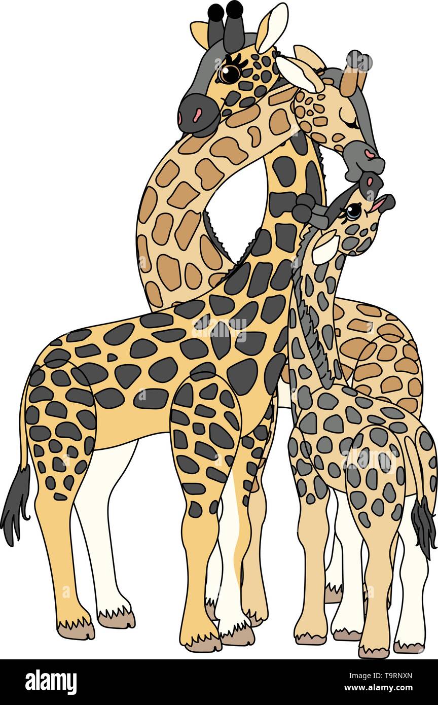 vector scandi cartoon animal clip art giraffes family Stock Vector