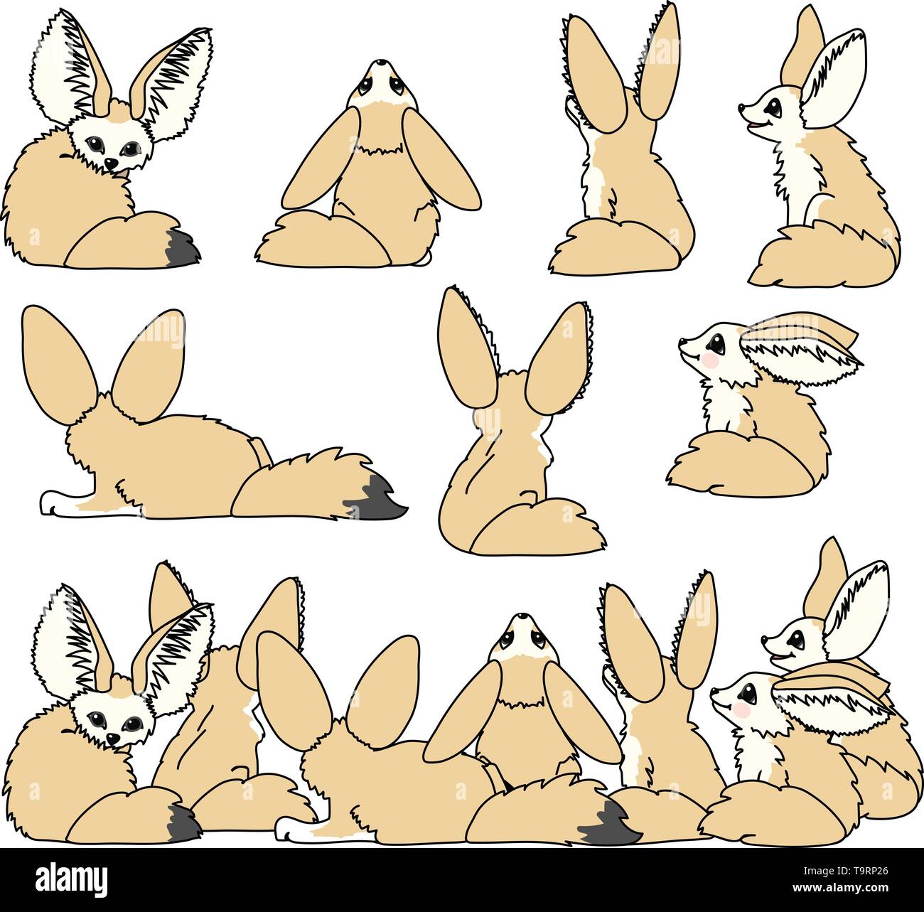 vector scandi cartoon animal clip art fennec foxes set Stock Vector