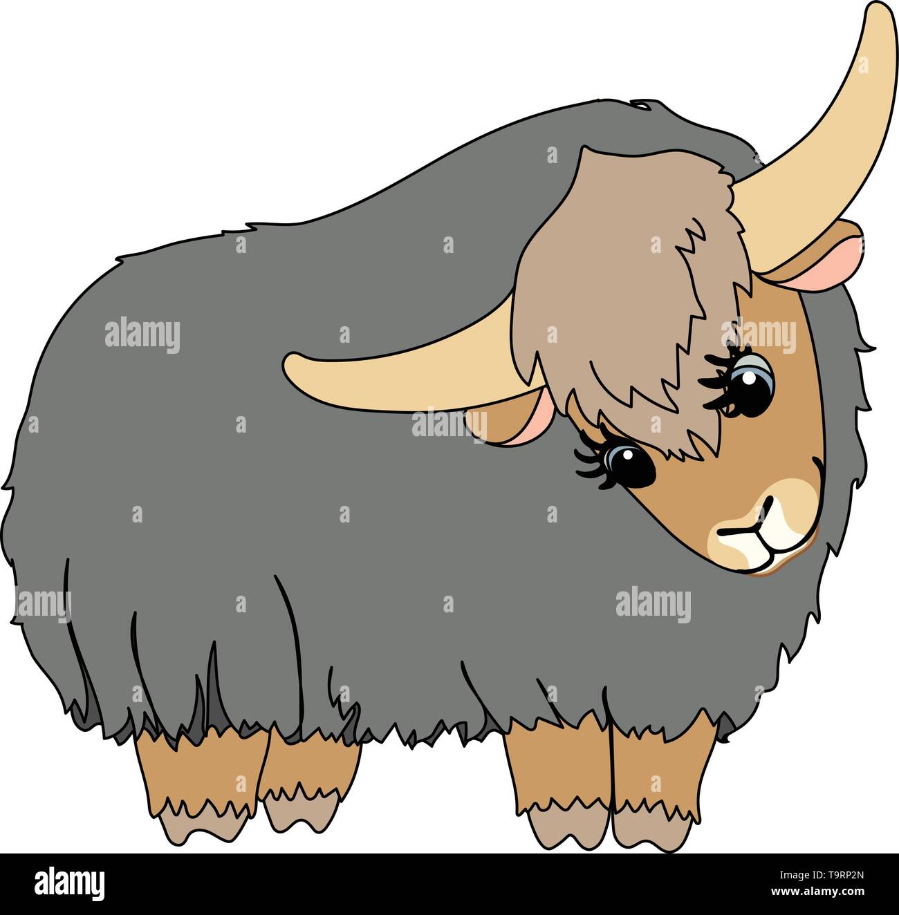 vector scandi cartoon animal clip art lovely yak Stock Vector