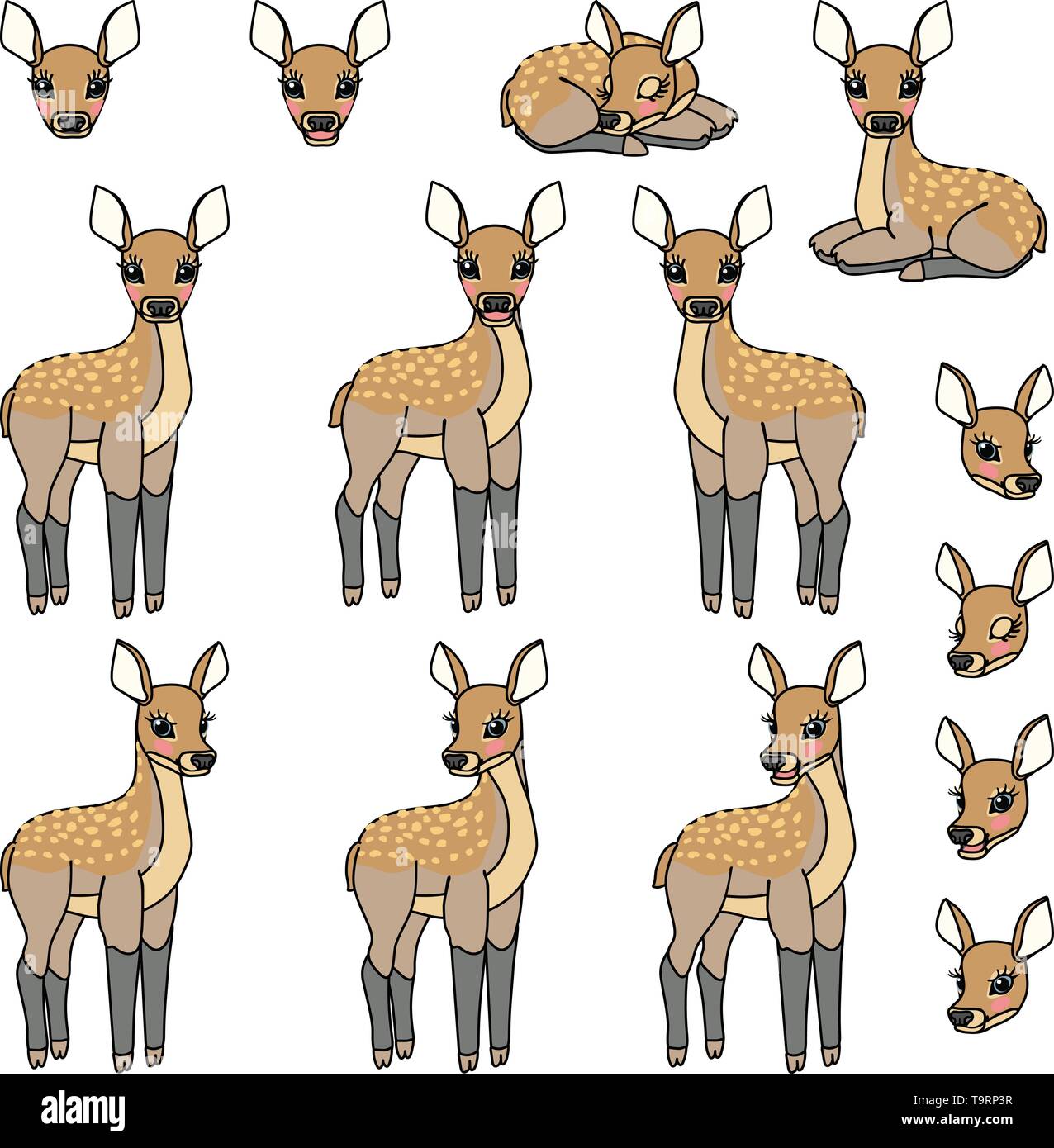 vector scandi cartoon animal clip art fawn Red deer set Stock Vector