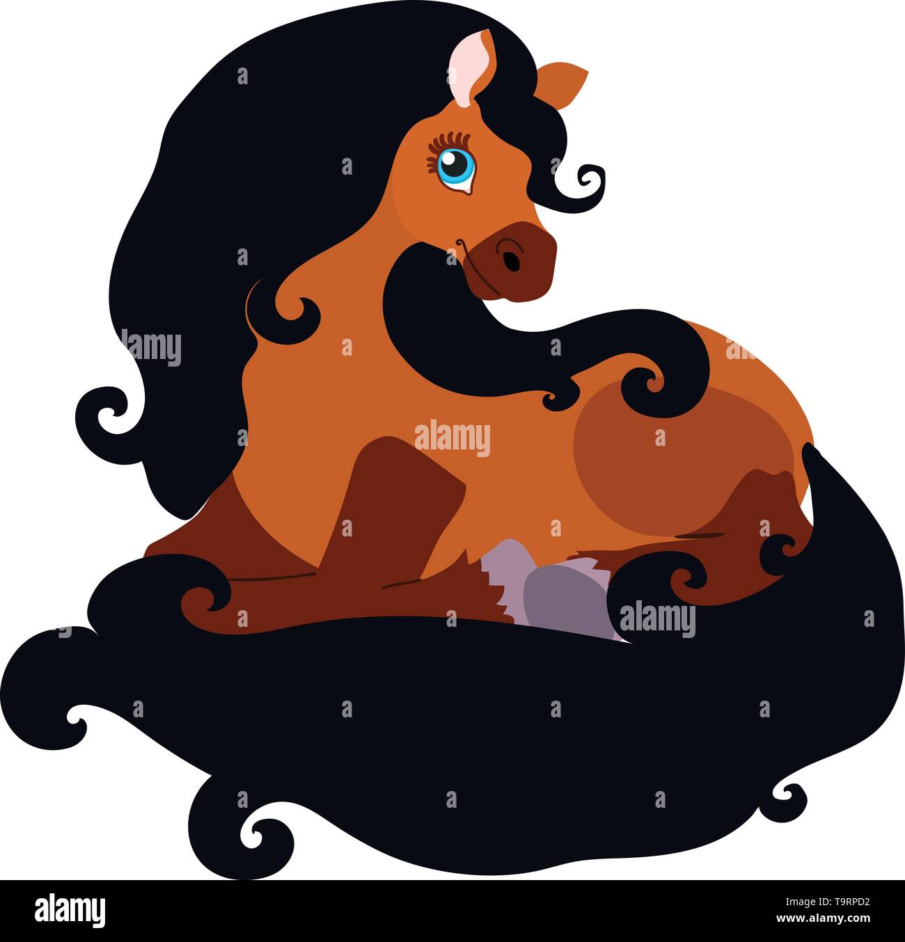 vector flat cartoon animal clip art beauty lying horse Stock Vector