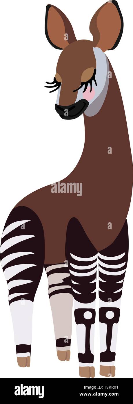 vector flat cartoon animal clip art cute okapi Stock Vector