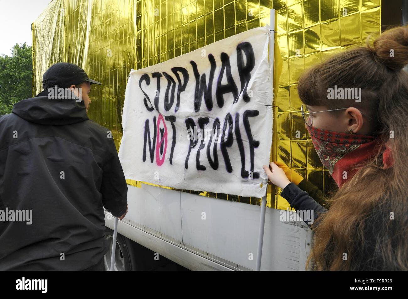 Milan, 18 May 2019, protest demonstration by democratic groups and organizations against an electoral gathering of souverainist and fascist European parties with the presence of Matteo Salvini, Marine Lepen and other extreme-right  political leaders Stock Photo