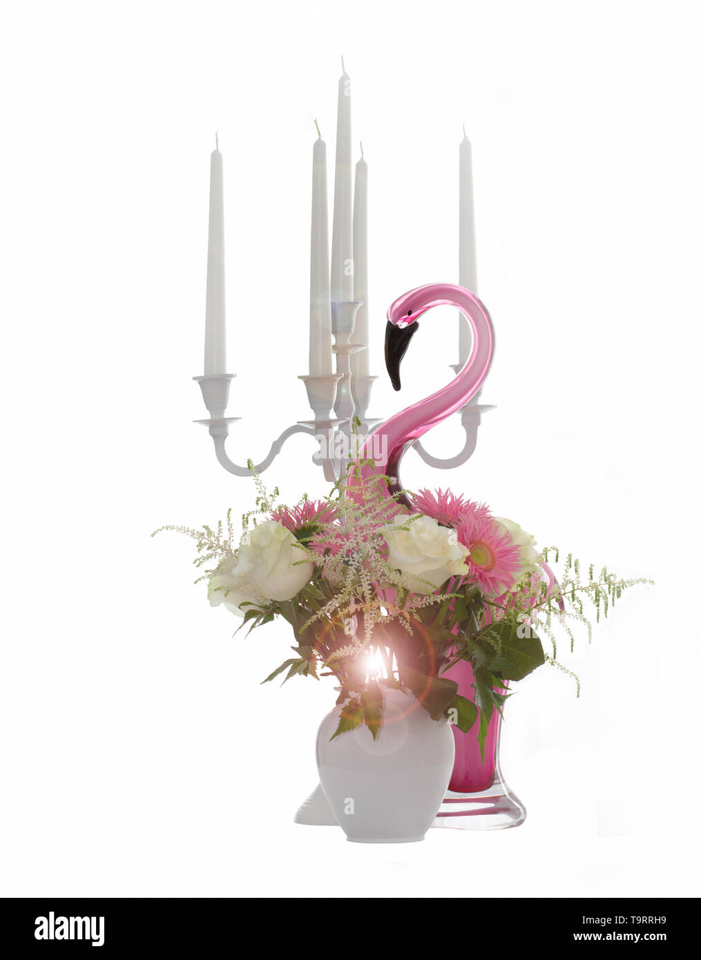 Flamingo Table Decoration In Charming Delicate Colours Stock Photo