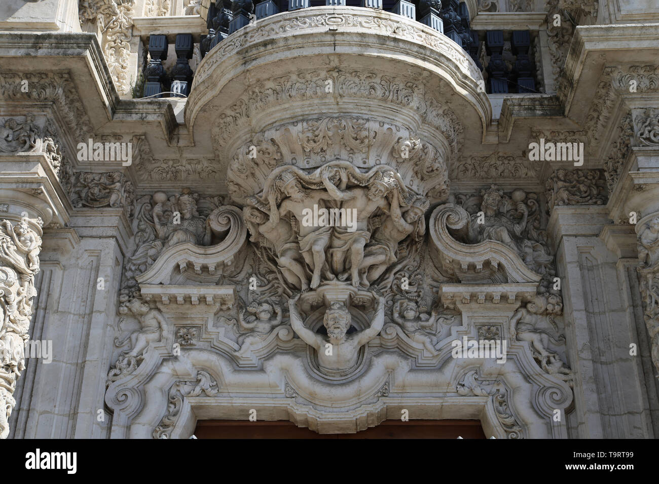 Spain. Andalusia. Seville. Palace of San Telmo. Main facade with Churrigueresque entrance, 1754 by Figueroa family. Detail. Stock Photo