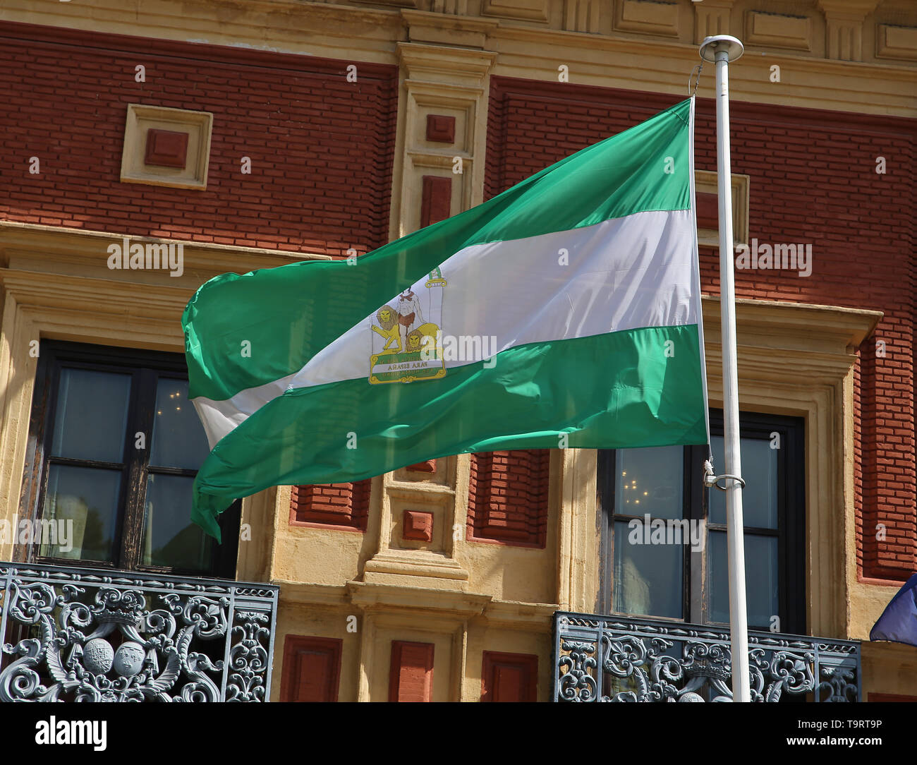 Spain. Andalusia. Seville. Flag of Andalusia. Stock Photo