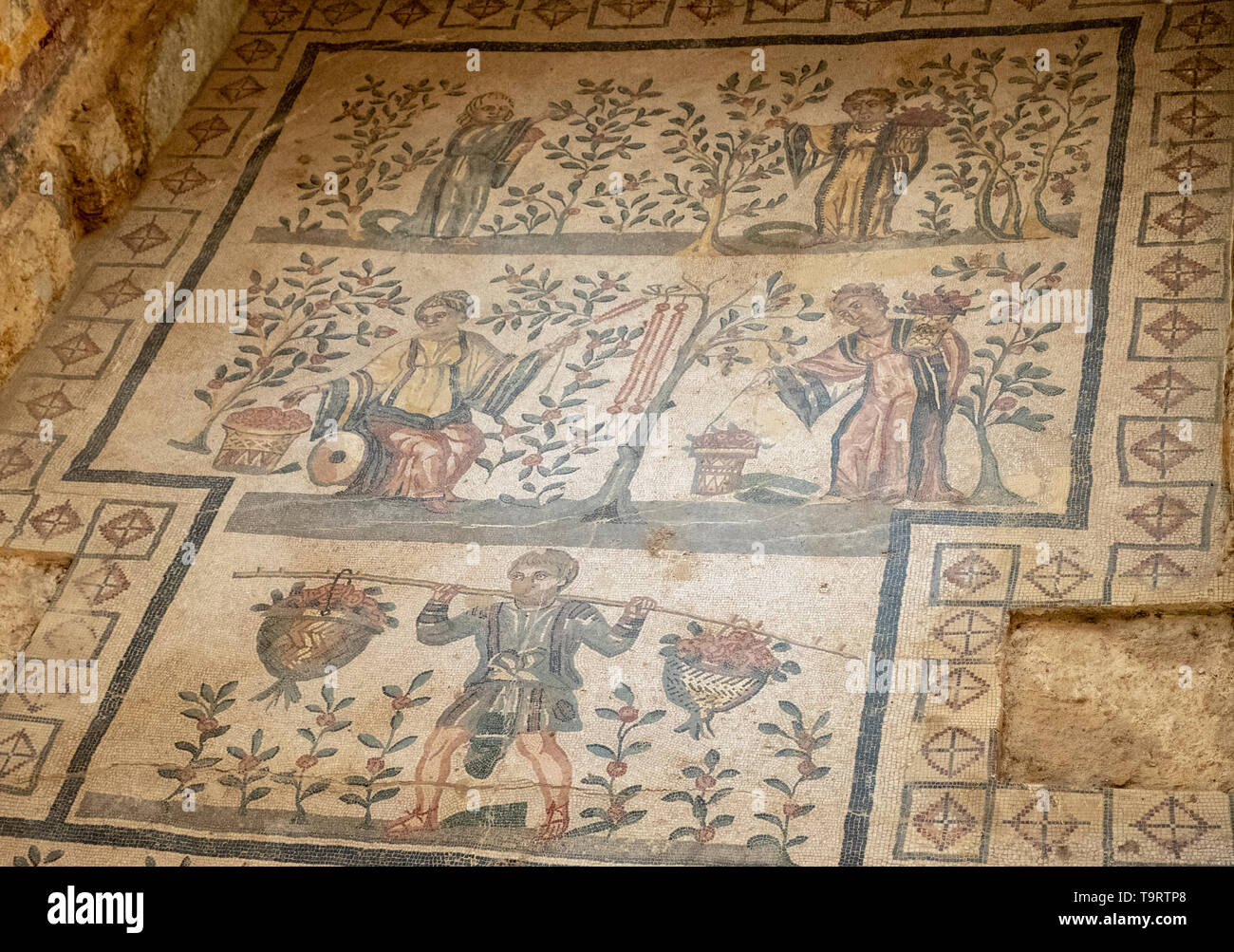 Roman mosaics in the Villa Romana del Casale, Piazza Armerina, Sicily, Italy. Stock Photo