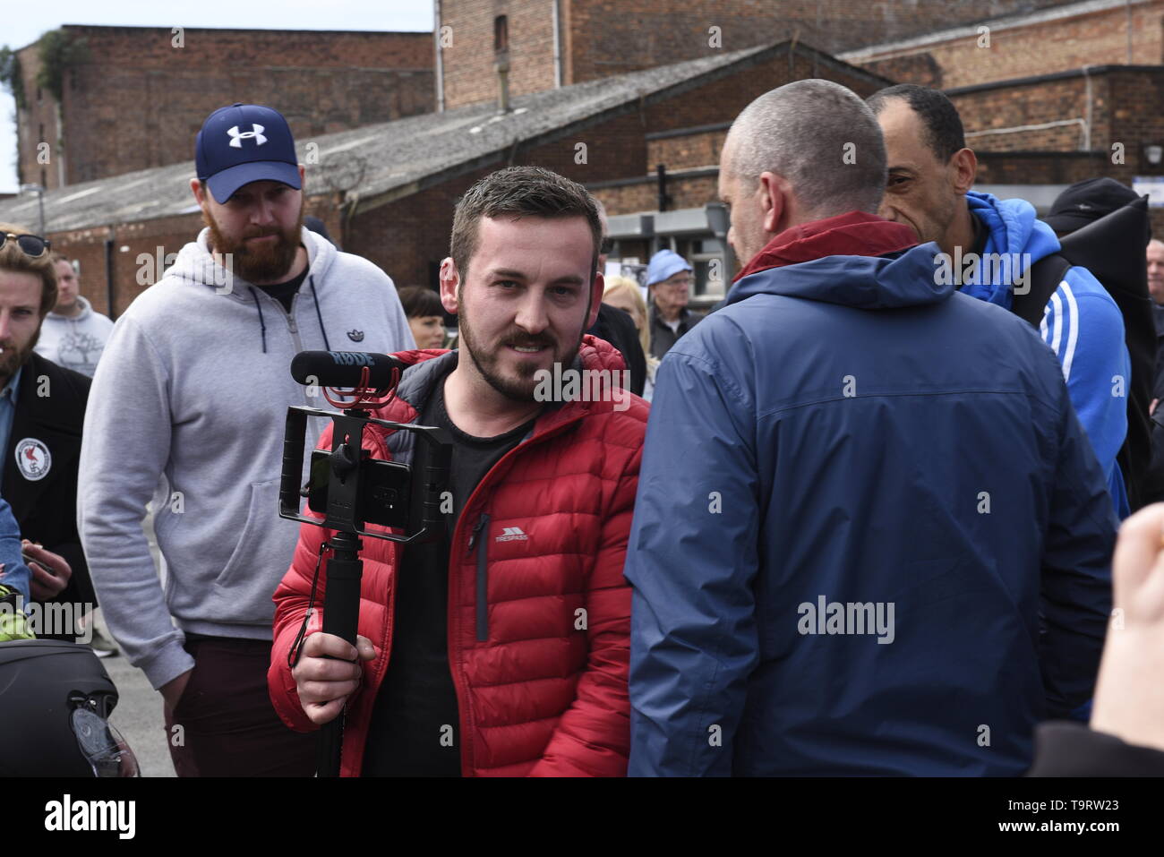James Goddard hit the headlines in January 2019 after shouting abuse at MPs in Westminister. Here is in Liverpool filming anti-fascist protestors.  Police kept supporters and counter-demonstrators apart but clashed with counter-demonstrators ahead of Tommy Robinson's arrival. Credit David J Colbran Stock Photo