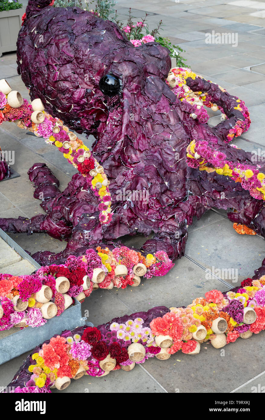 Octopus floral display in Duke of York square for Chelsea in Bloom 2019. Chelsea, London, England Stock Photo