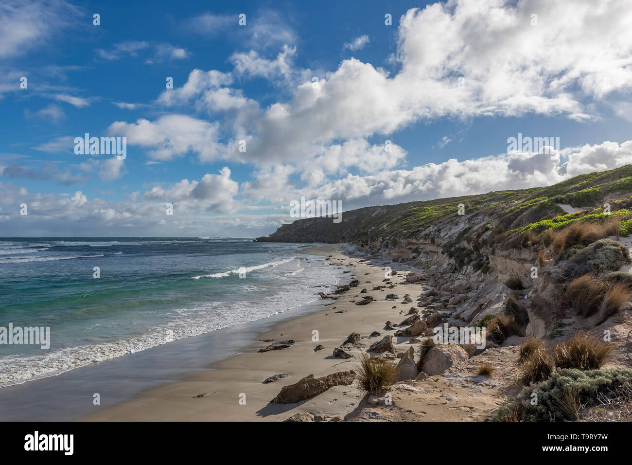 The beautiful Bales Beach against a blue sky with clouds on a windy day, Kangaroo Island, Southern Australia Stock Photo