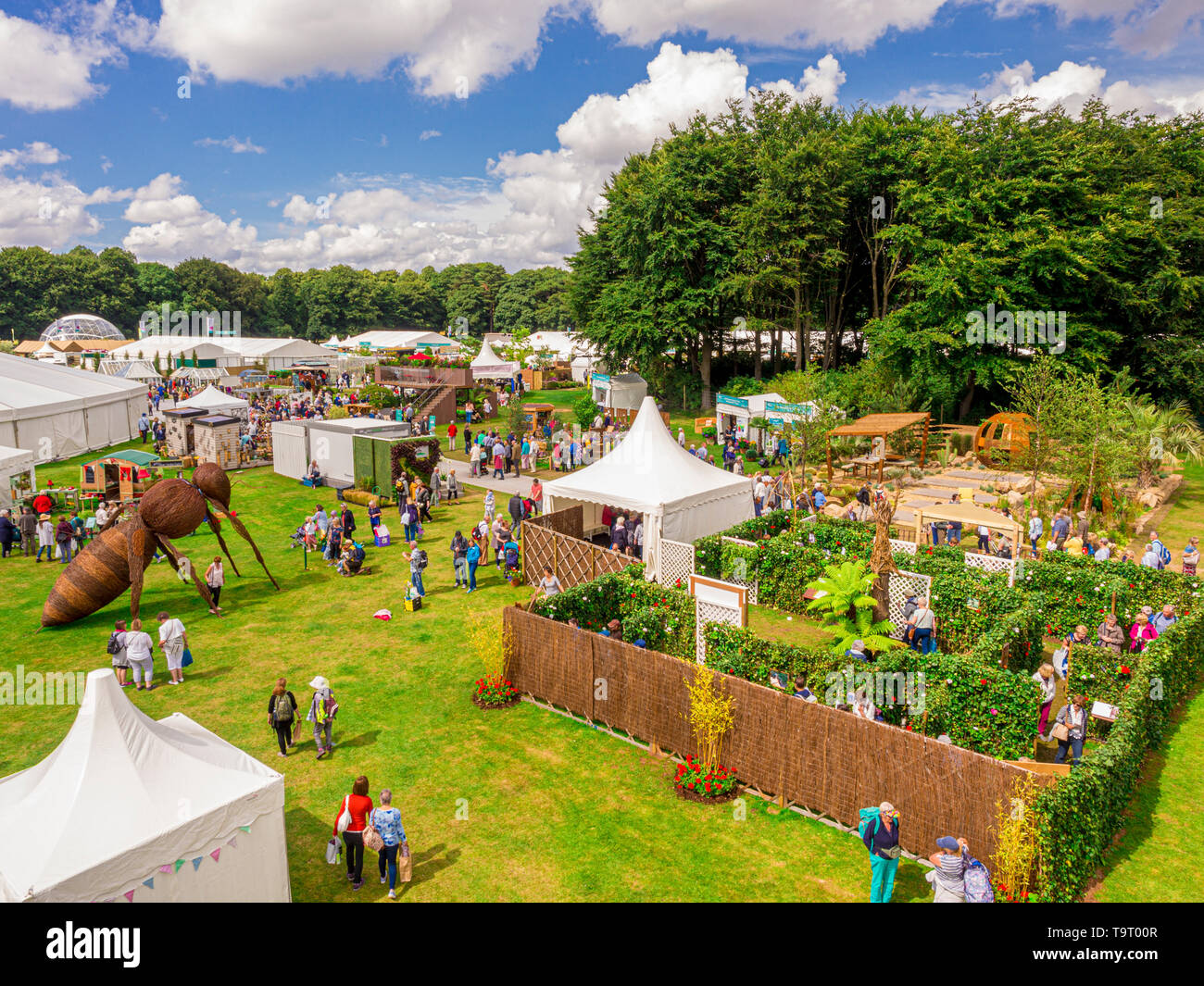 Aerial view of RHS Tatton Park Gardening Show held annually in Cheshire, UK. Stock Photo