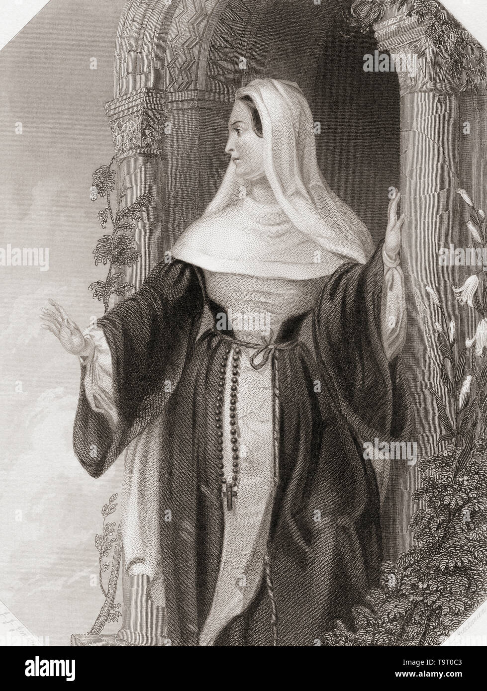 The Abbess.  Principal female character from Shakespeare's play Comedy of Errors.  From Shakespeare Gallery, published c.1840. Stock Photo