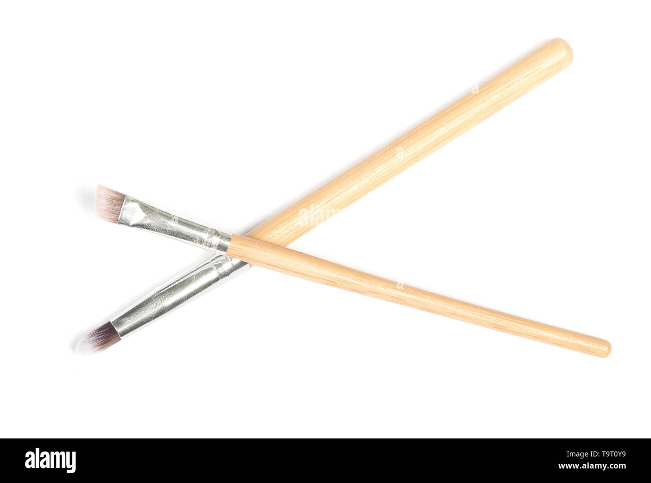 Set of thin makeup brushes isolated on white Stock Photo