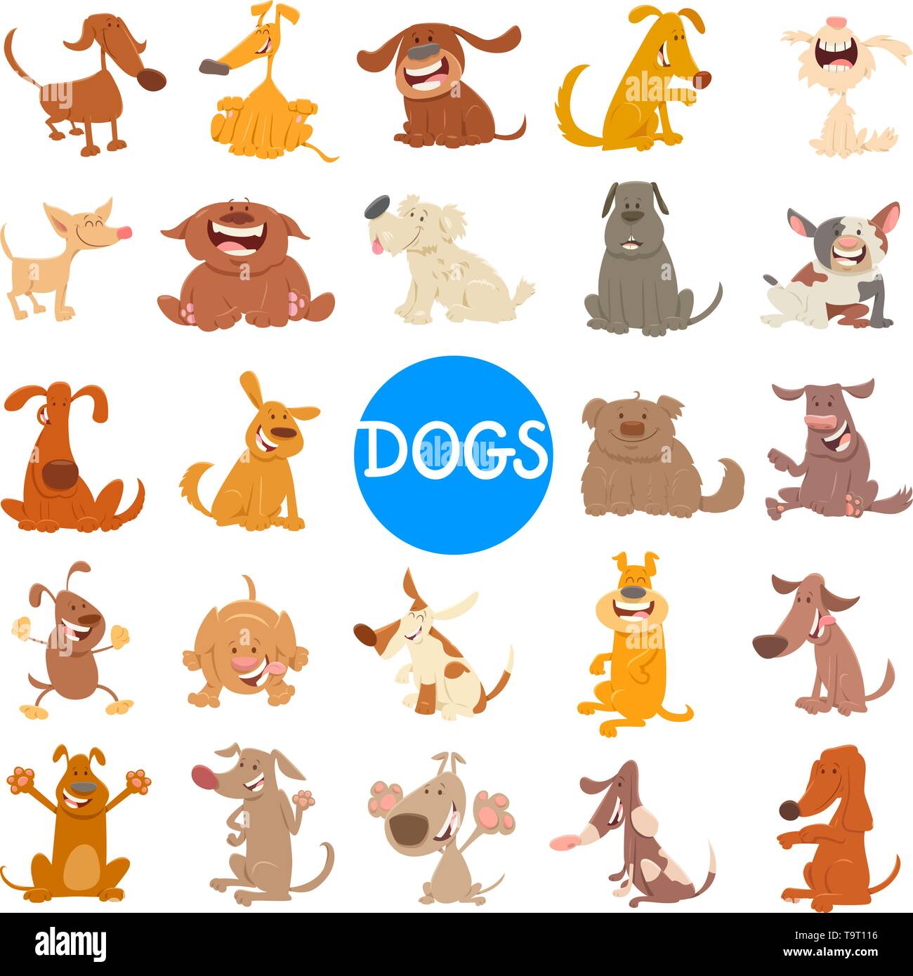 Cartoon Illustration of Happy Dogs and Puppies Pet Animal Characters Large Set Stock Vector