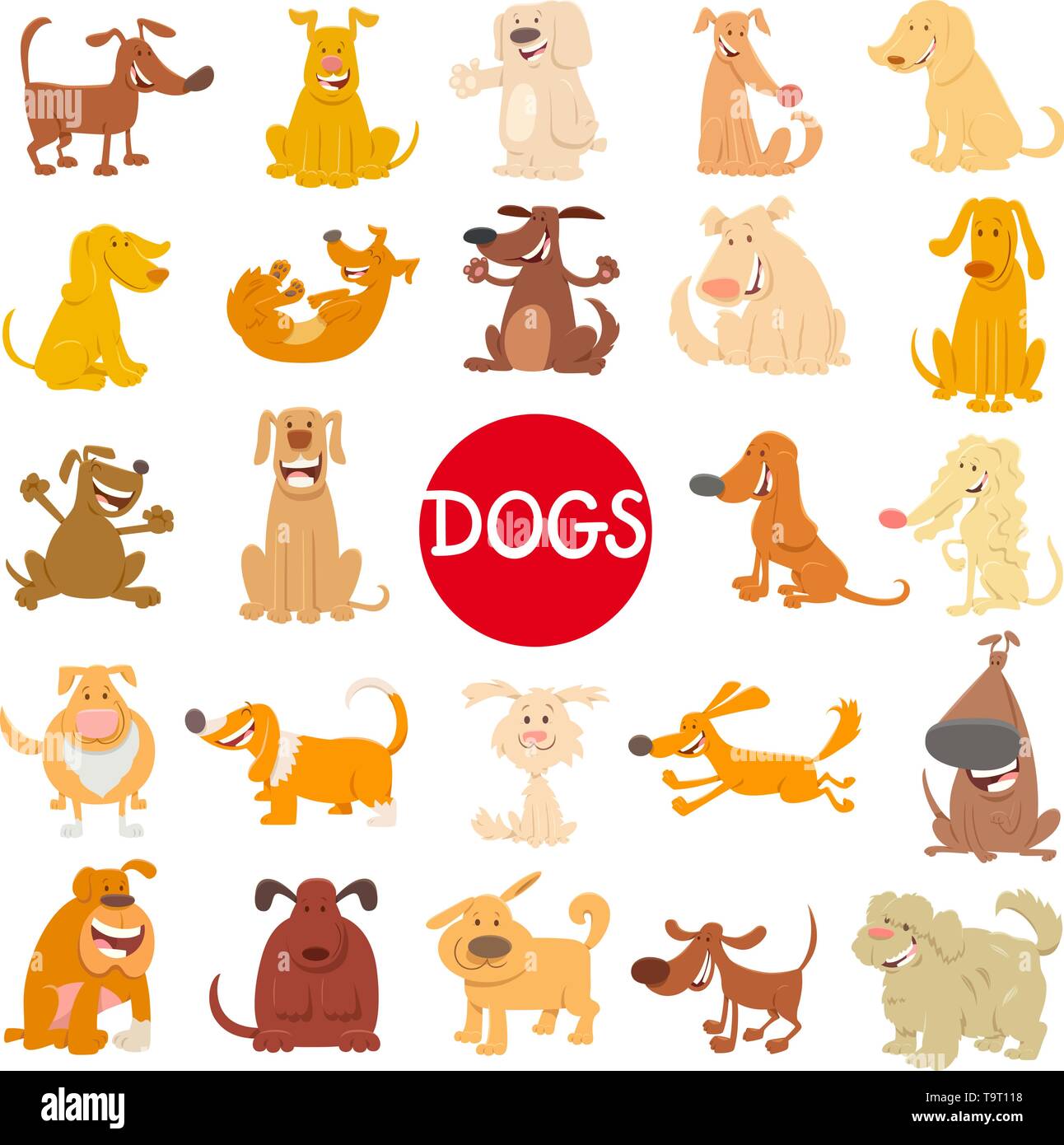 Cartoon Illustration of Funny Dogs and Puppies Pet Animal Characters Large Set Stock Vector