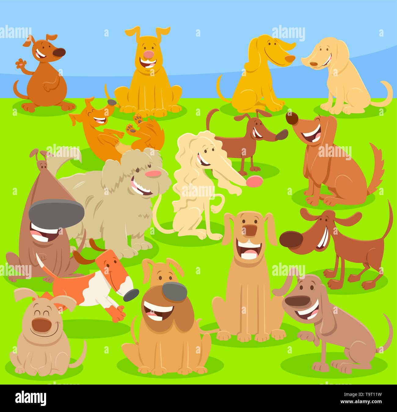 Cartoon Illustration of Happy Dogs and Puppies Pet Animal Characters ...