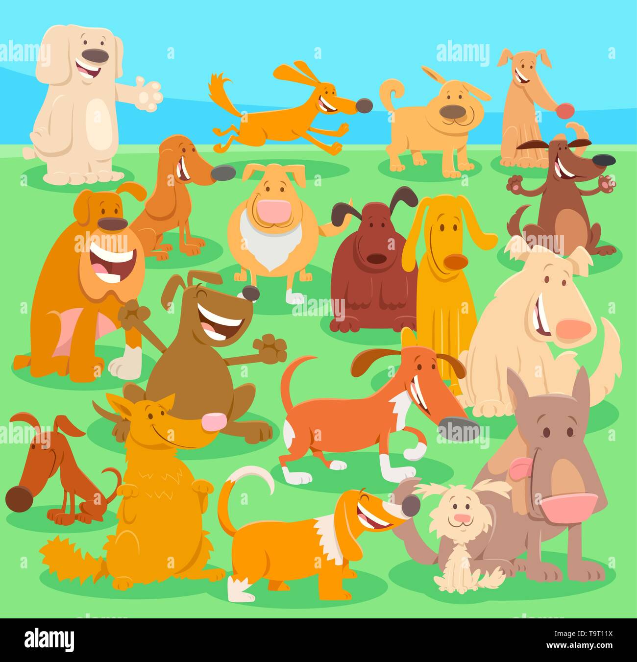 Cartoon Illustration of Funny Dogs and Puppies Pet Animal Characters ...