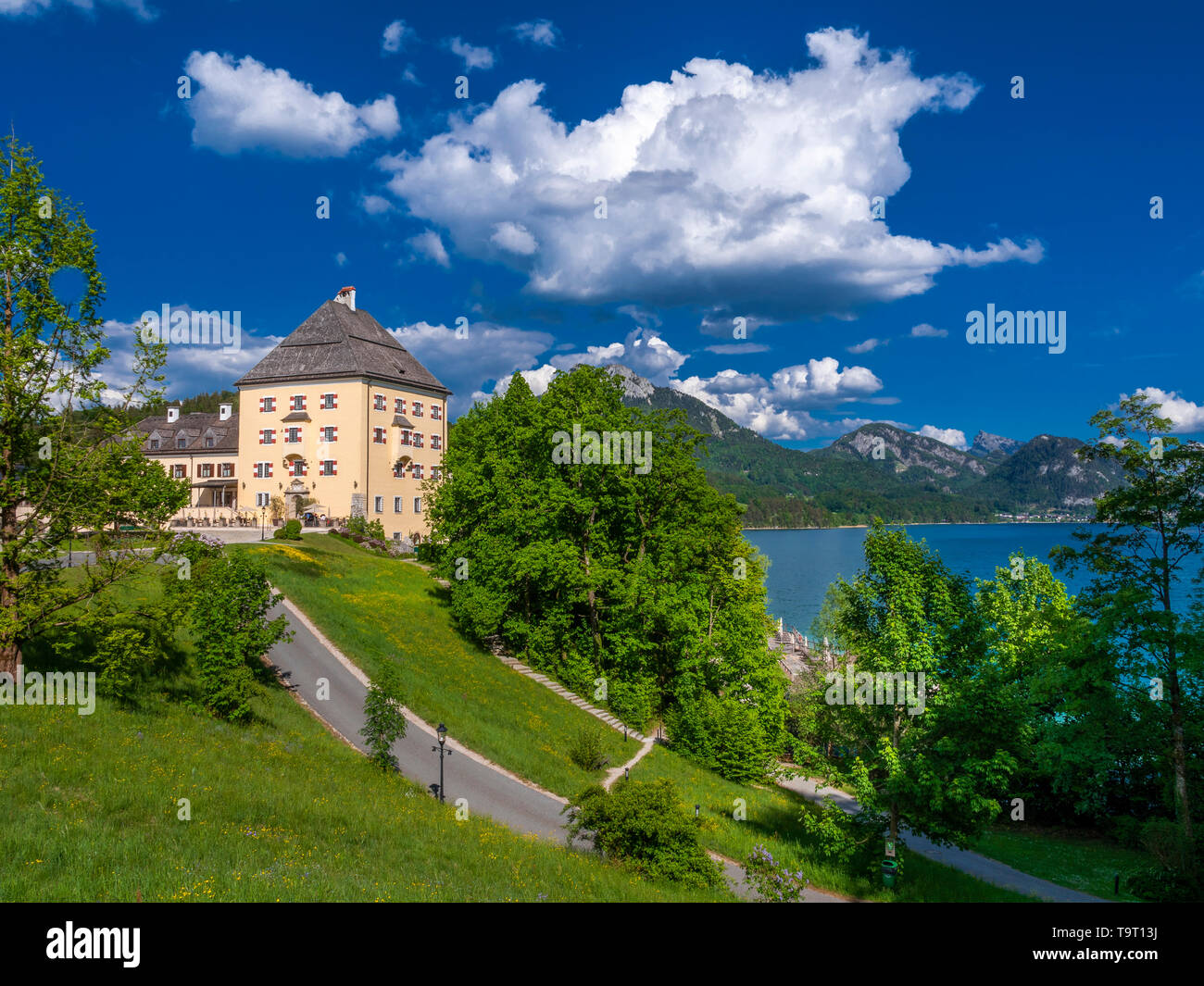 Castle Hotel of Fuschl, Fuschlsee, Salt chamber property, Salzburg Country, Austria, Europe, Schloss Hotel Fuschl, Salzkammergut, Salzburger Land, Öst Stock Photo