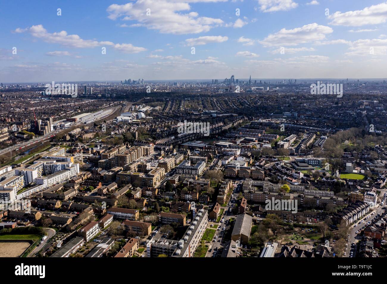 Aerial view of LONDON, England from Hampstead Heath on a Spring day Stock Photo