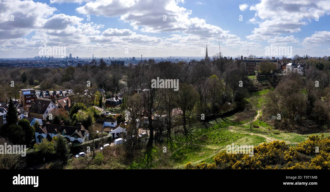 Aerial view of LONDON, England from Hampstead Heath on a Spring day Stock Photo