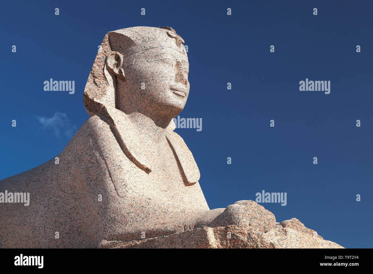 Sphinx statue located near Pompeys Pillar in Alexandria, Egypt Stock Photo