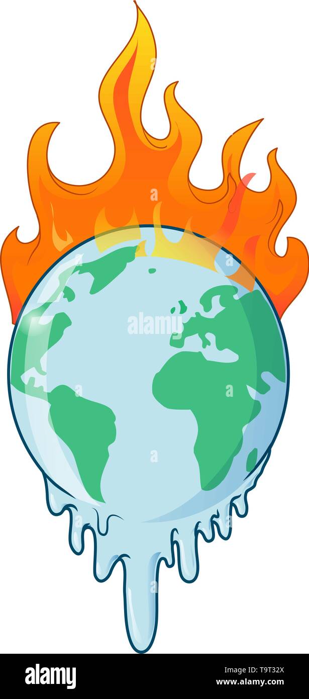 earth on fire planet is burning disaster warning.vector illustration Stock Vector