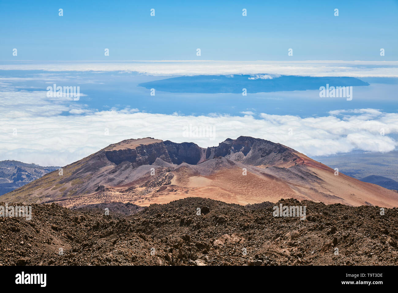 View from Mount Teide on Pico Vieje, Teide National Park, Tenerife, Spain. Stock Photo