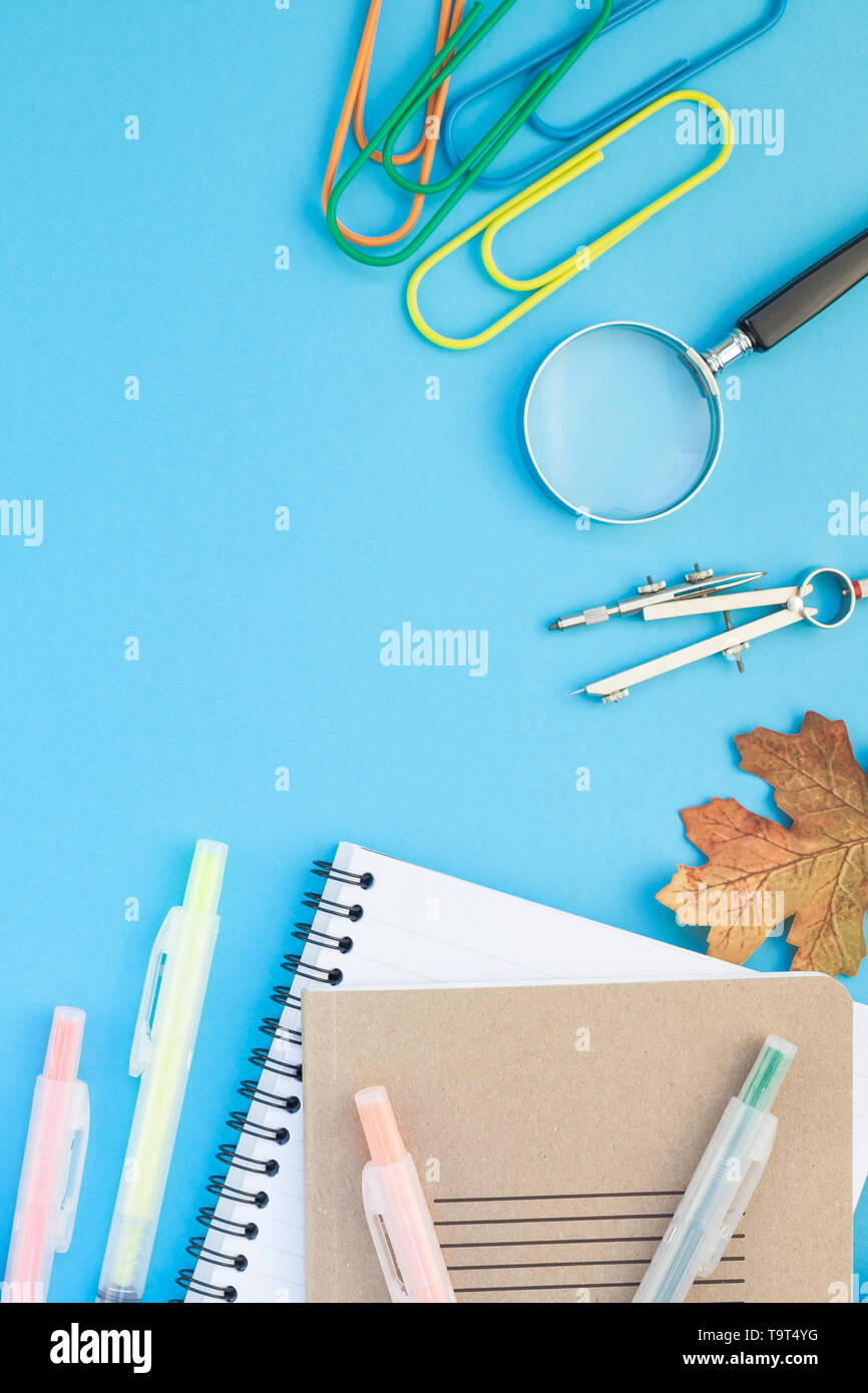 Creative flat lay top view back to school concept with color school and ...