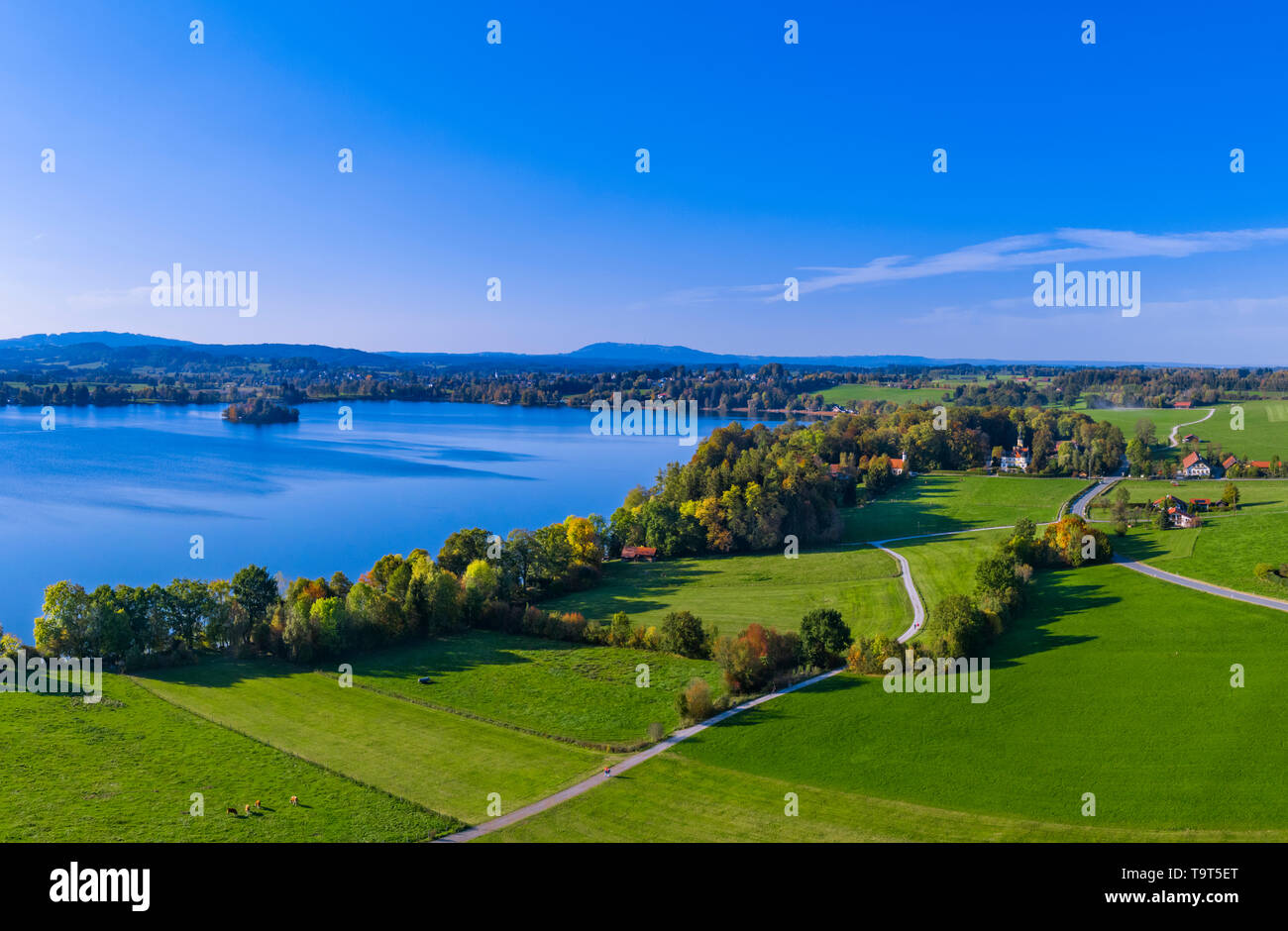 Look at the relay lake with castle of reeds, Upper Bavaria, Germany, Europe, Blick auf den  Staffelsee bei Schloss Rieden, Oberbayern, Deutschland, Eu Stock Photo