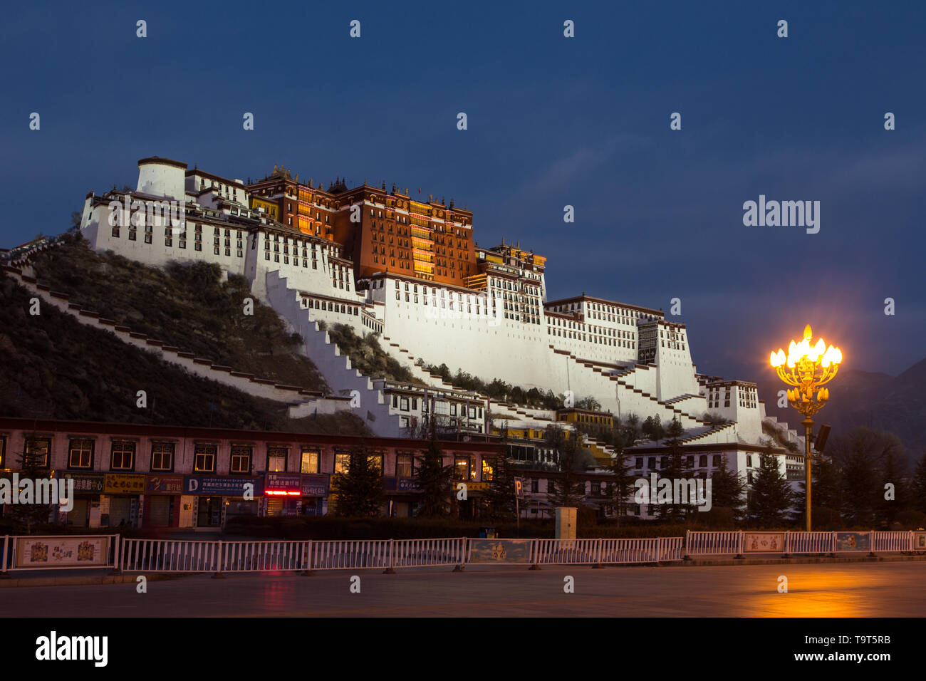 The Potala Palace was founded about 1645 A.D. and was the former summer palace of the Dalai Lama and is a part of the Historic Ensemble of the Potala  Stock Photo