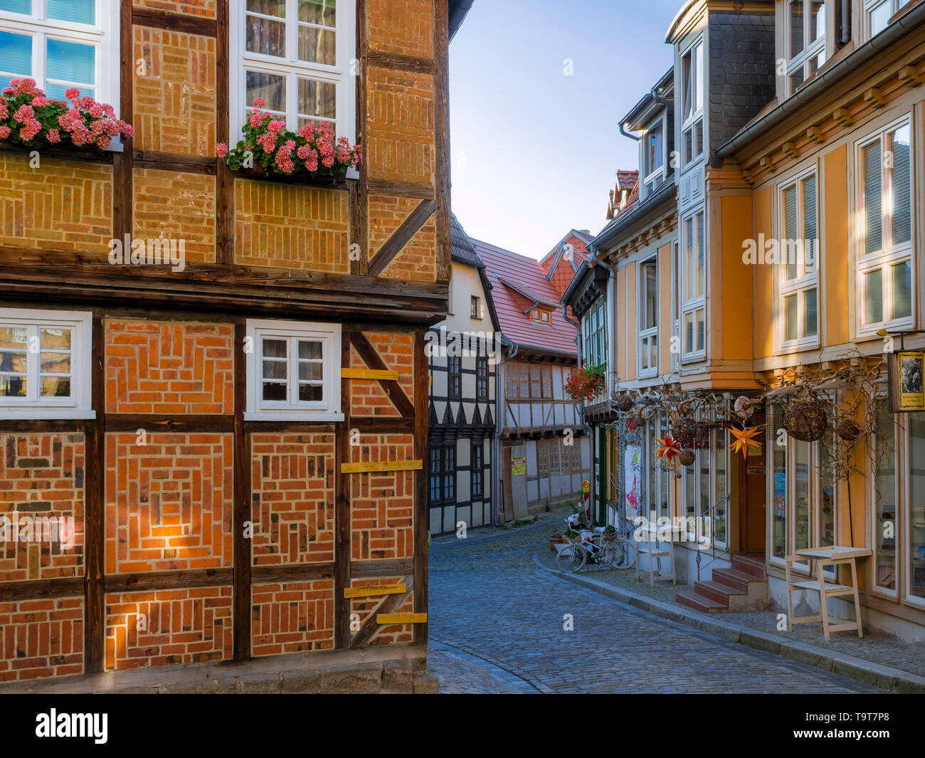 Half-timbered houses in the finch cooker, Quedlinburg, UNESCO world heritage, resin, Saxony-Anhalt, Germany, Europe, Fachwerkhäuser im Finkenherd, UNE Stock Photo