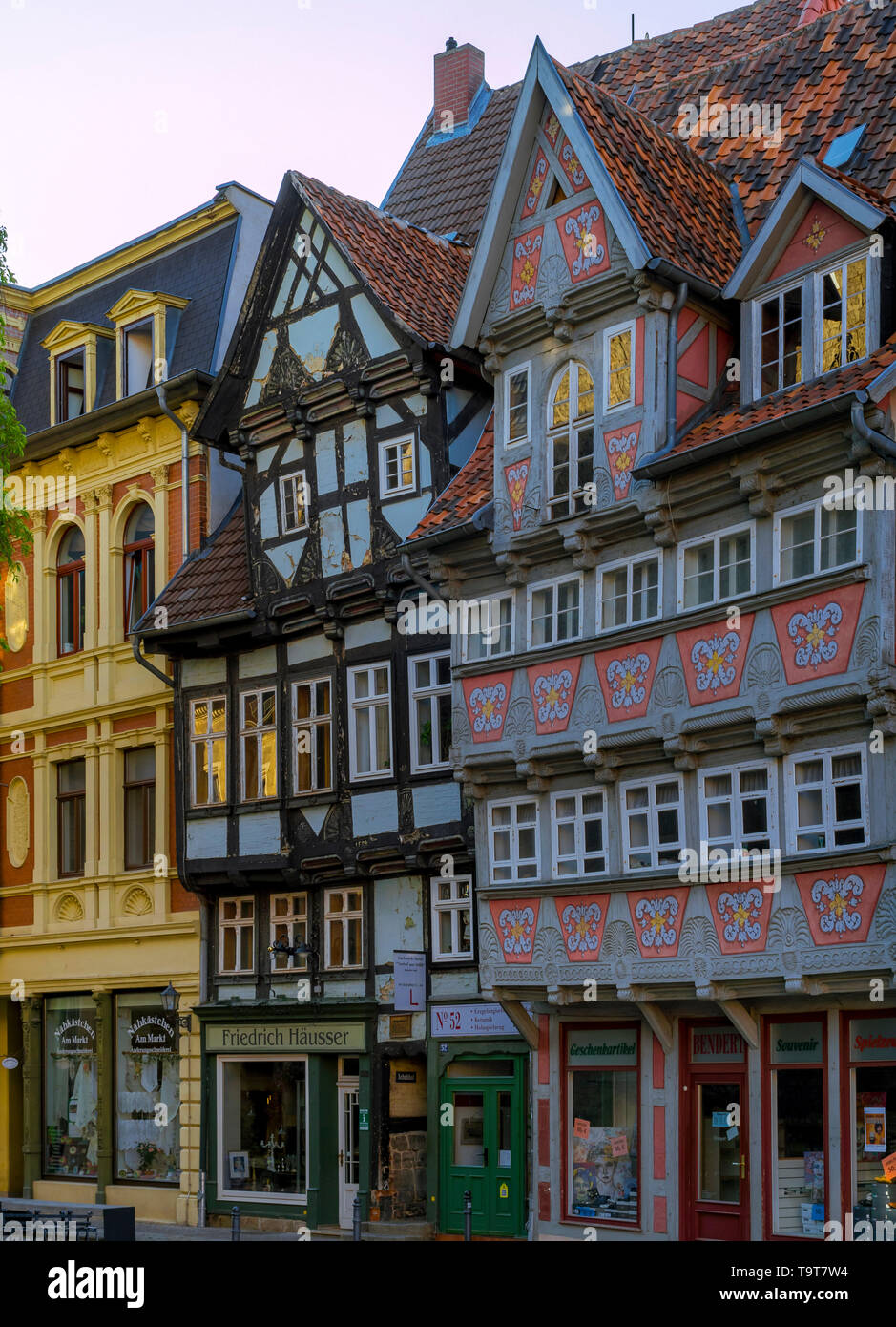 Historical half-timbered houses in the Old Town of Quedlinburg, UNESCO world heritage, resin, Saxony-Anhalt, Germany, Europe, Historische Fachwerkhäus Stock Photo