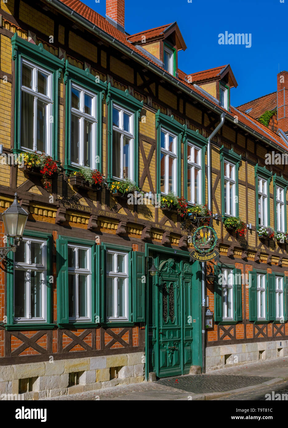Brewery historical half-timbered house in the Old Town of Quedlinburg, UNESCO world heritage, resin, Saxony-Anhalt, Germany, Europe, Brauhaus Historis Stock Photo