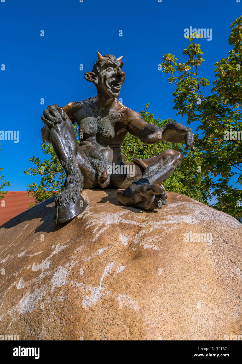 Devil on a stone in the witch's dance floor with Thale, east resin, Saxony-Anhalt, Germany, Europe, Teufel auf einem Stein am Hexentanzplatz bei Thale Stock Photo