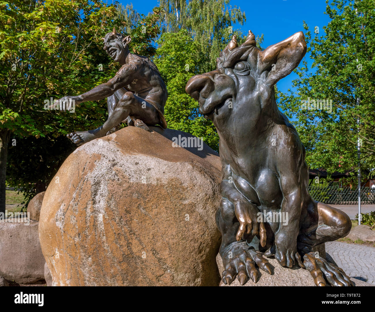 Devil on a stone in the witch's dance floor with Thale, east resin, Saxony-Anhalt, Germany, Europe, Teufel auf einem Stein am Hexentanzplatz bei Thale Stock Photo