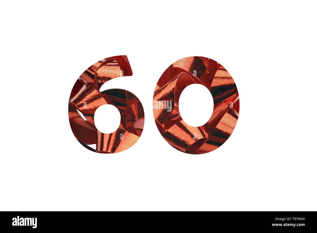 Number 60 - Photograph of a red gift loop in close-up with number 60 cut out Stock Photo