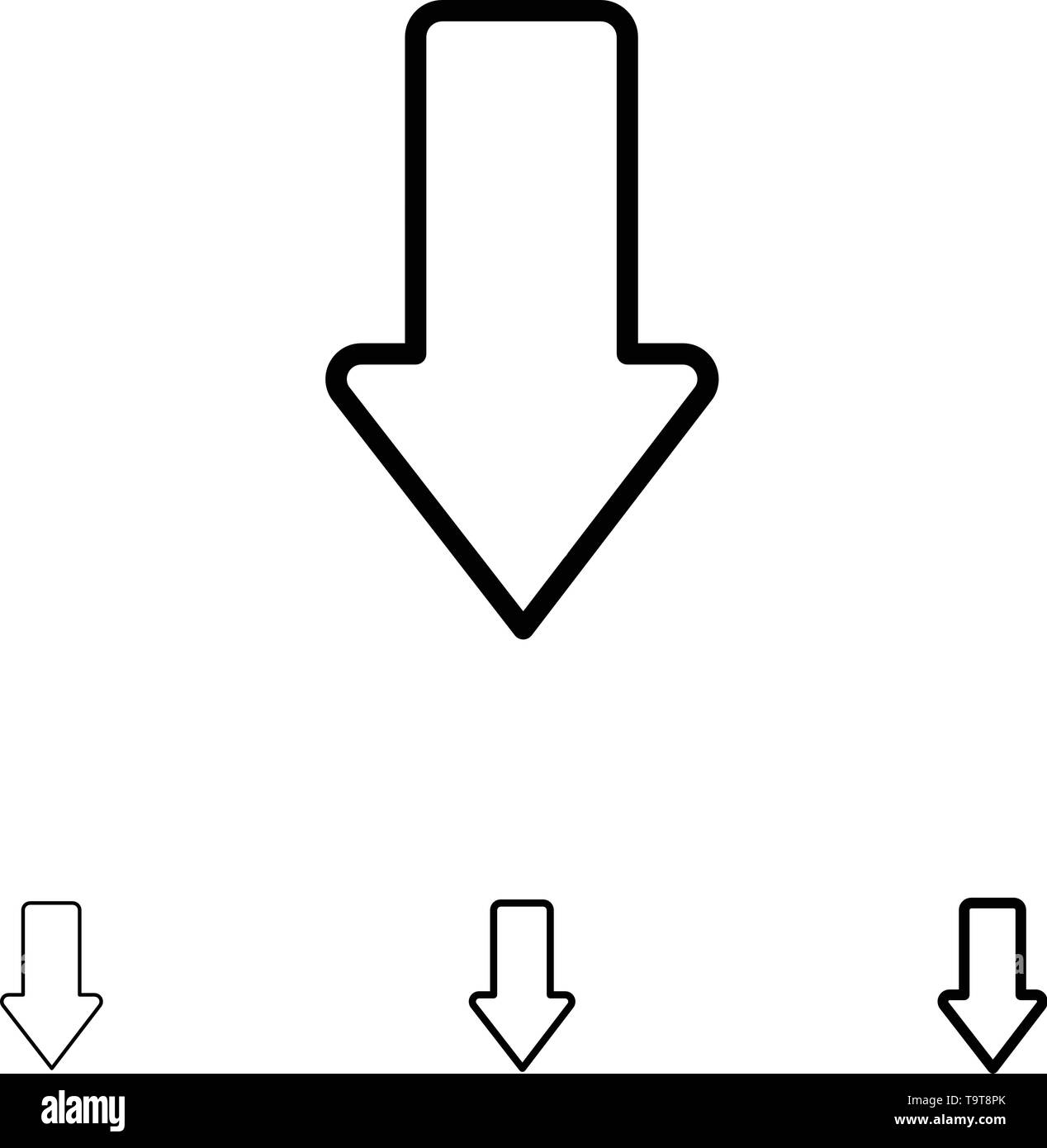 Arrow, Arrows, Down, Download Bold and thin black line icon set Stock